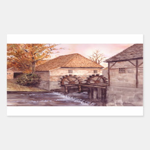Wassermühle Wasserfarbenmalerei von Farida Greenf Rechteckiger Aufkleber