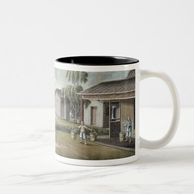 Wässerntee-Pflanzen (w/c auf Papier) Zweifarbige Tasse (Rechts)