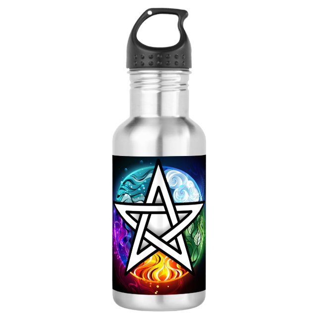Wasserpentagramm Edelstahlflasche (Vorderseite)