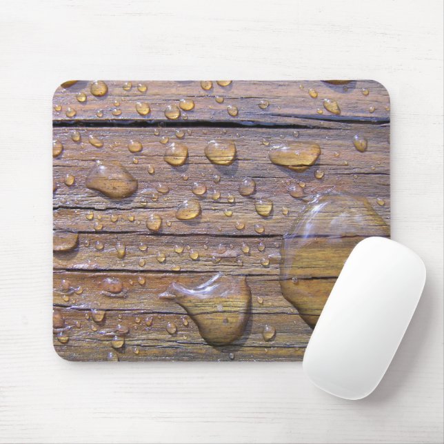 Wasserperlen auf festem Holzfoto Mousepad (Mit Mouse)