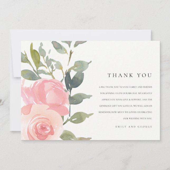 WASSERPINK BLUSH ROSE WATERCOLOR FLUSSBREITE DANKESKARTE (Vorderseite)