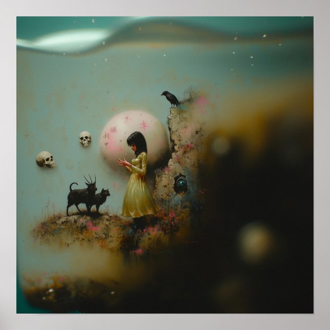 Wasserpriestes Raven Witchy AI Art Matt Value Poster (Vorne)