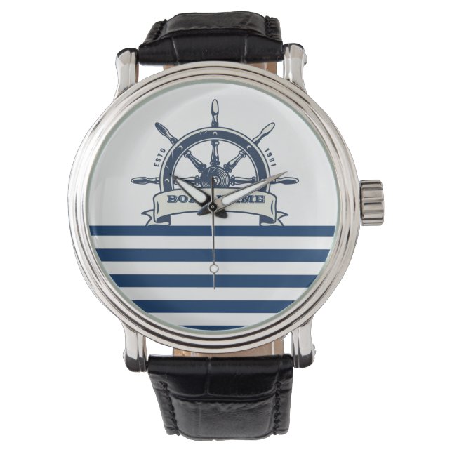 Wasserrad, blaue Streifen Armbanduhr (Vorderseite)