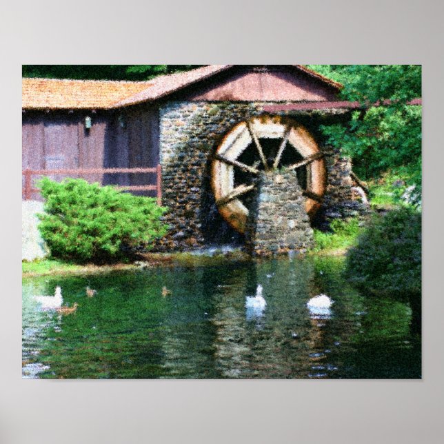 Wasserrad Entwässerungsteich Seurat Foto Malerei Poster (Vorne)