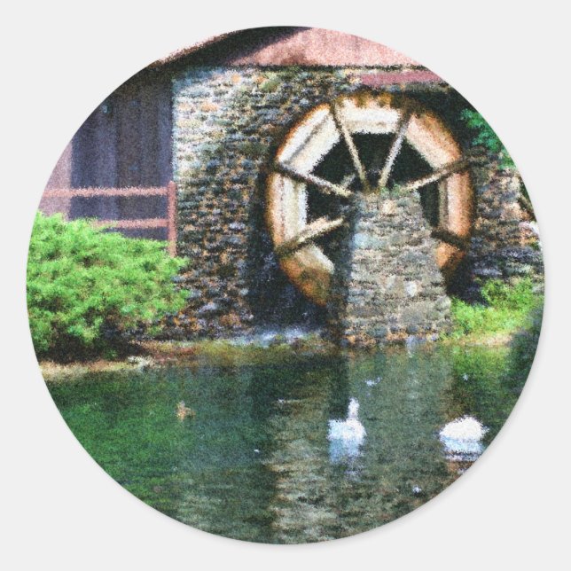 Wasserrad-Entwässerungsteich Seurat Malerei Runder Aufkleber (Vorderseite)