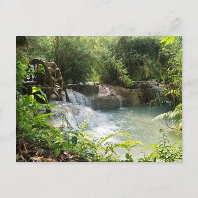 Wasserrad in Forest River, Khoung Si Falls, Laos Postkarte (Vorderseite)
