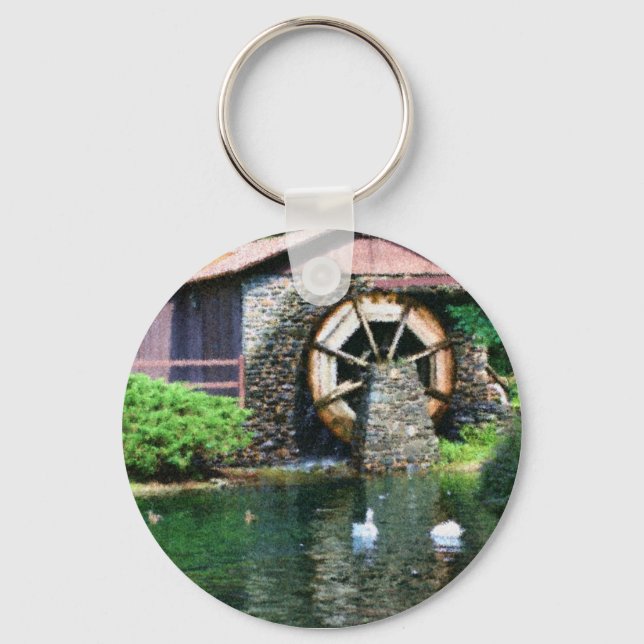Wasserrad-Teich Seurat Malerei Schlüsselanhänger (Vorderseite)