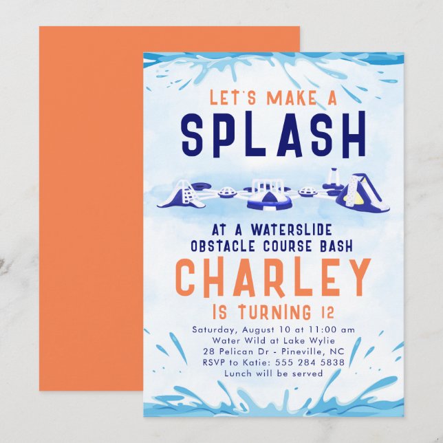 Wasserrutschbahn zum Geburtstag Einladung (Vorne/Hinten)