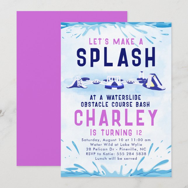 Wasserrutschbahn zum Geburtstag Einladung (Vorne/Hinten)