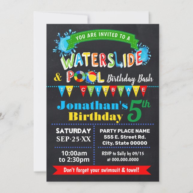 Wasserrutschbecken Becken Geburtstagsparty Einladung (Vorderseite)