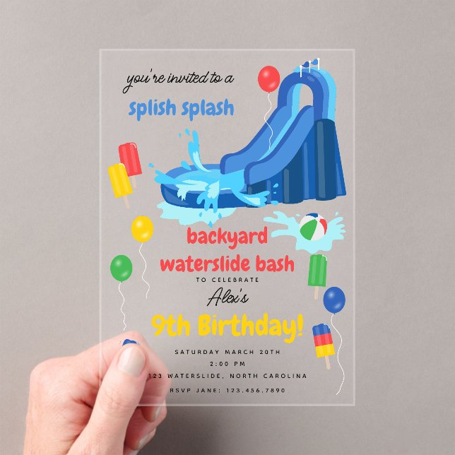 Wasserrutsche Kinder Sommer Splish Splash Geburtst Acryleinladungen (Insitu (Handheld))