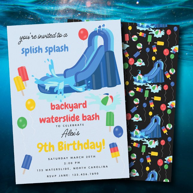 Wasserrutsche Kinder Sommer Splish Splash Geburtst Einladung (Waterslide Kids Summer Splish Splash Birthday Invitation)