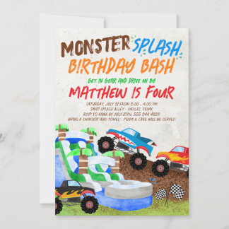 Wasserrutsche Monster Truck Geburtstag Einladung