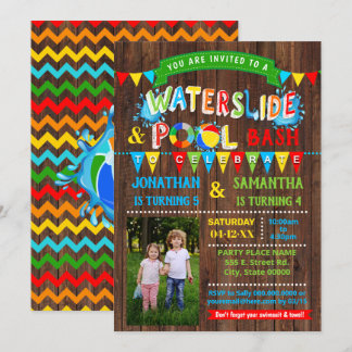 Wasserrutsche Schwimmbad Geburtstag kombiniertes P Einladung
