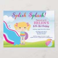 Wasserrutsche Schwimmbad Party Geburtstag Einladun