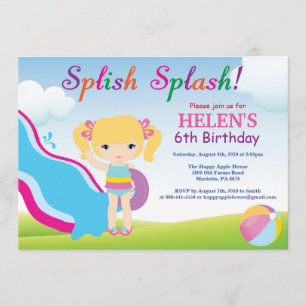 Wasserrutsche Schwimmbad Party Geburtstag Einladun Einladung