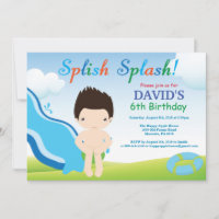 Wasserrutsche Schwimmbad Party Geburtstag Einladun