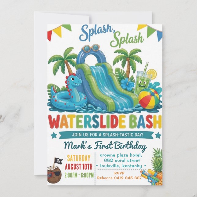 Wasserrutsche Sommer Pool Boy Geburtstagsfeier Einladung (Vorderseite)