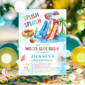 Wasserrutsche Splash Geburtstagsparty Einladung