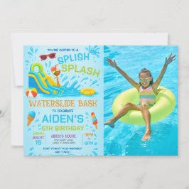 Wasserschieber, Wasserrutsche Geburtstags-Foto Einladung