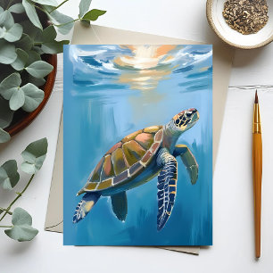 Wasserschildkröte Ozean Tier Wasserfarbe Postkarte