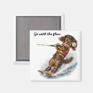 Wasserski fahrender Dachshund Magnet