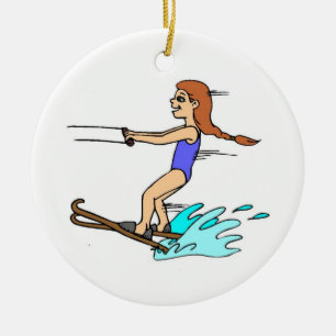 Wasserski fahrendes Mädchen Weihnachtsbaumschmuck Keramik Ornament