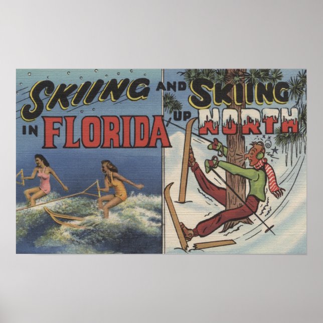 Wasserski in Florida im Vergleich zum Schnee Skifa Poster (Vorne)