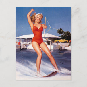 Wasserski-Pin-up Postkarte