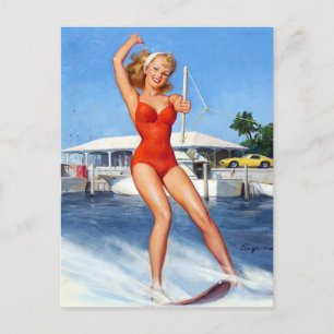 Wasserski Pin Up Postkarte