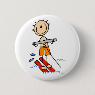 Wasserski-Strichmännchen Button