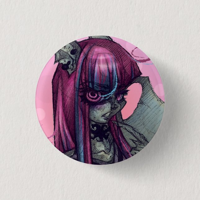 Wasserspeier-Monster-Mädchen-Button Button (Vorderseite)