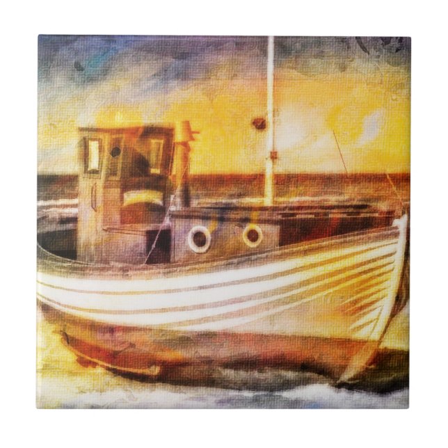 Wassersport am Strand bei Sunset Ocean Art Fliese (Vorderseite)