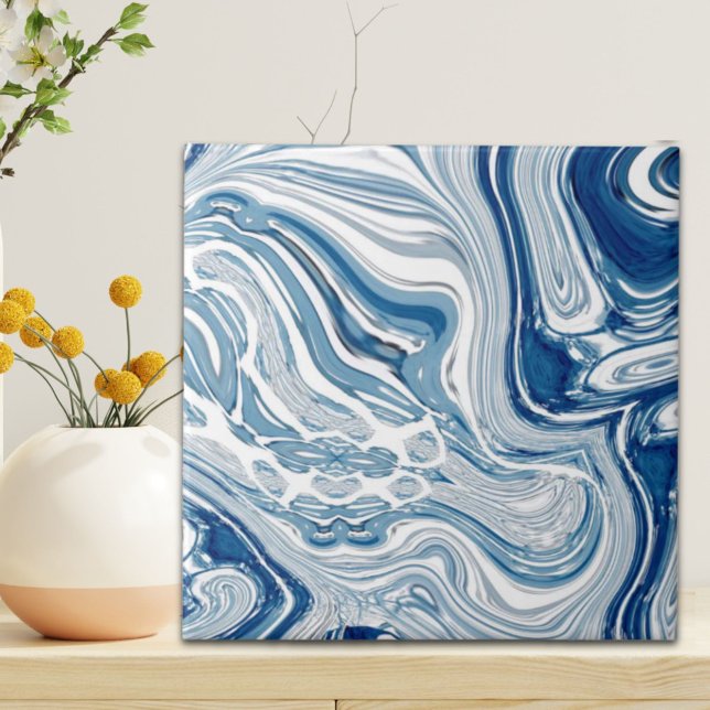 Wassersportwellen am Strand Aquarellblau Wirbel Fliese (coast beach nautical waves watercolor blue swirls ceramic tile)