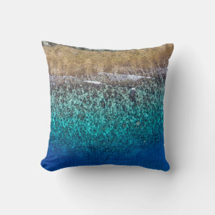 Wassersportwellen am Strand Aquarellblau Wirbel Kissen
