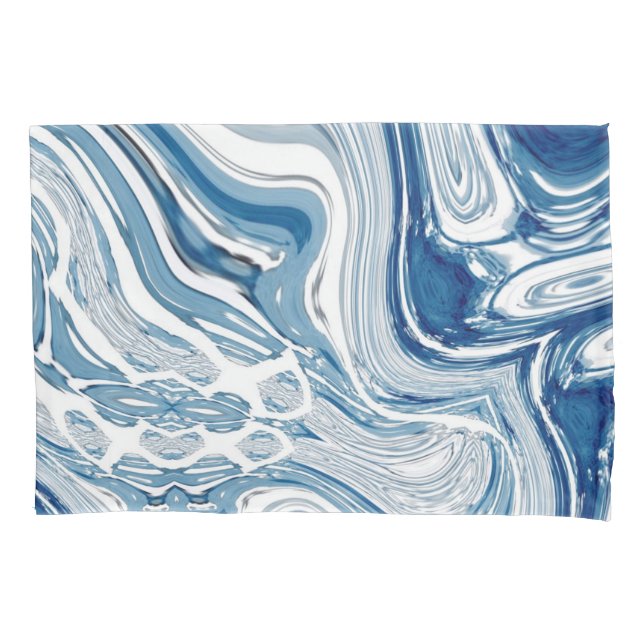 Wassersportwellen am Strand Aquarellblau Wirbel Kissenbezug (Vorderseite-Links)