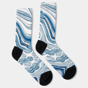 Wassersportwellen am Strand Aquarellblau Wirbel Socken