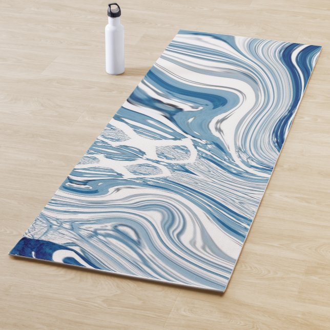 Wassersportwellen am Strand Aquarellblau Wirbel Yogamatte (Beispiel)