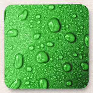 Wassertröpfchen auf grünem Hintergrund, cool u. Getränkeuntersetzer