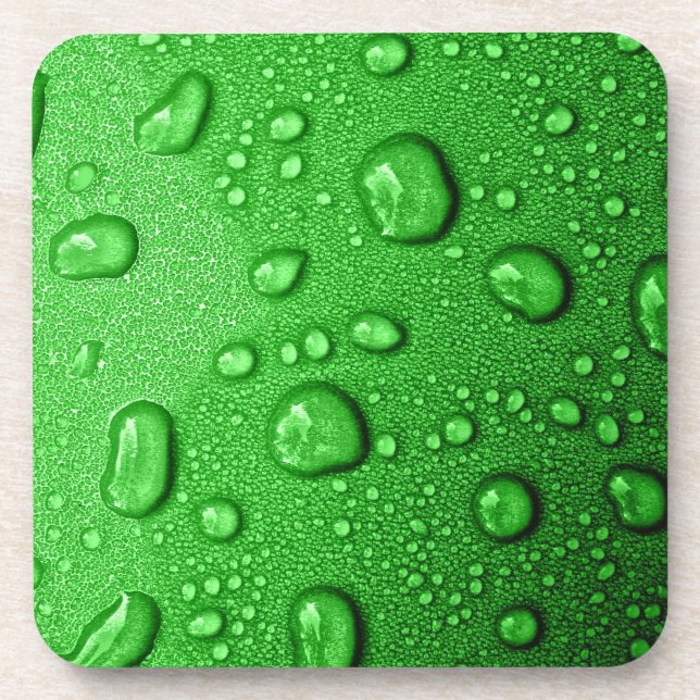 Wassertröpfchen auf grünem Hintergrund, cool u. Getränkeuntersetzer (Vorderseite)