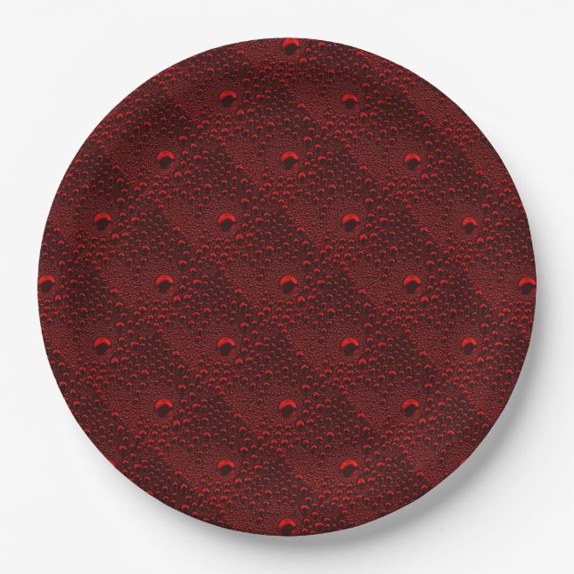 Wassertropfen auf Krimsonmetall Pappteller (Vorderseite)