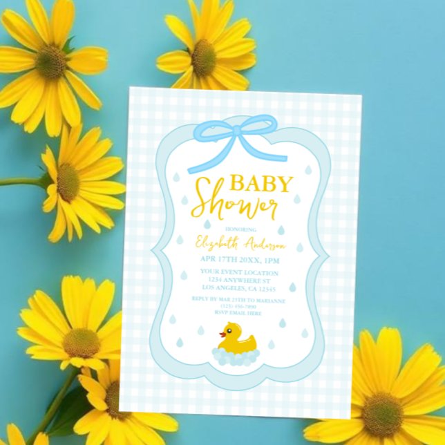 Wassertropfen Gingham-Junge-Baby-Party Acryleinladungen (Von Creator hochgeladen)