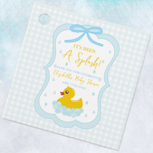 Wassertropfen Gingham-Junge-Baby-Party Danke Geschenkanhänger (Von Creator hochgeladen)