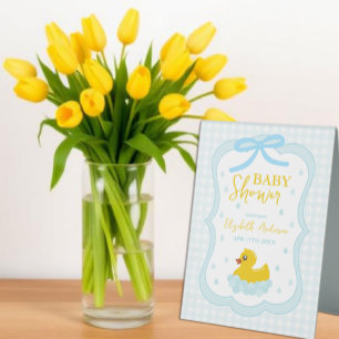 Wassertropfen Gingham-Junge-Baby-Party-Einladung Tischaufsteller