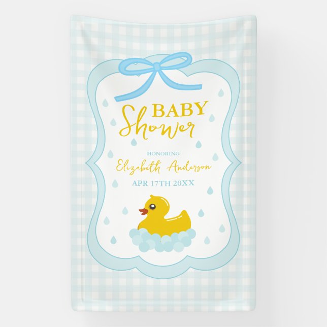 Wassertropfen Gingham-Junge-Baby-Party-Willkommen Banner (Vertikal)
