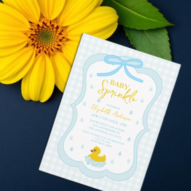 Wassertropfen Gingham-Junge Baby Sprinkle Einladung (Von Creator hochgeladen)