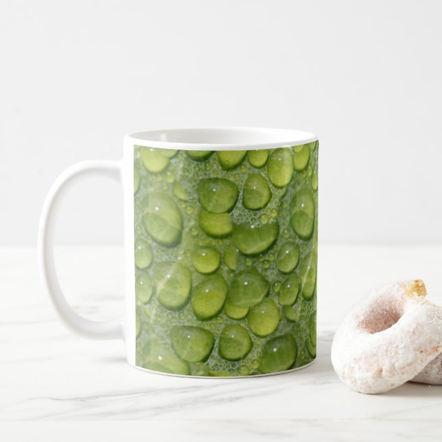 Wassertropfen Grünes Leaf Naturmuster Kaffeetasse (Mit Donut)
