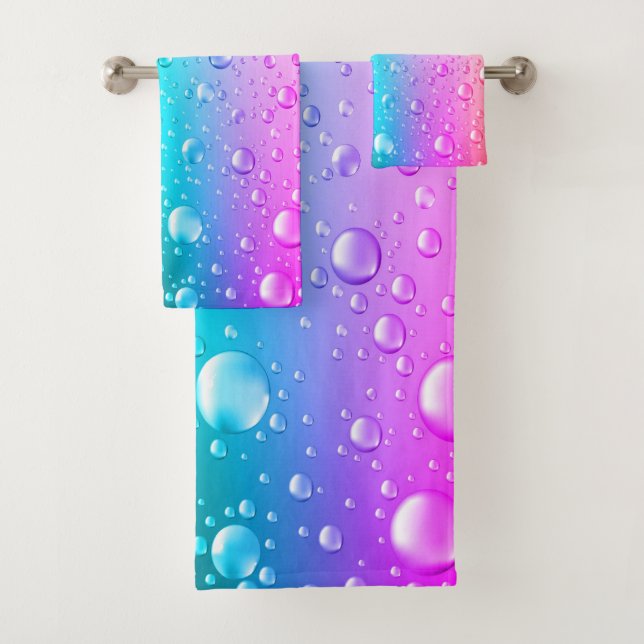 Wassertropfen heißen Rosa und Aqua Blauer Strahl Badhandtuch Set (Insitu)