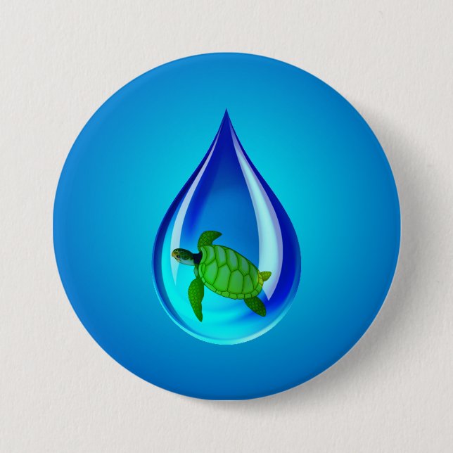 Wassertropfen und Meeresschildkröten Button (Vorderseite)