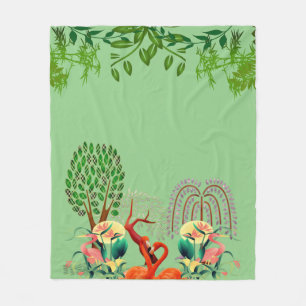 Wasservögel Flamingo Couple Tree of Life Grüne Fleecedecke